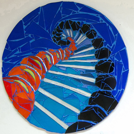 Serija slik Steklena spirala. Steklo na les (premer: 40cm) DNK, januar 2015