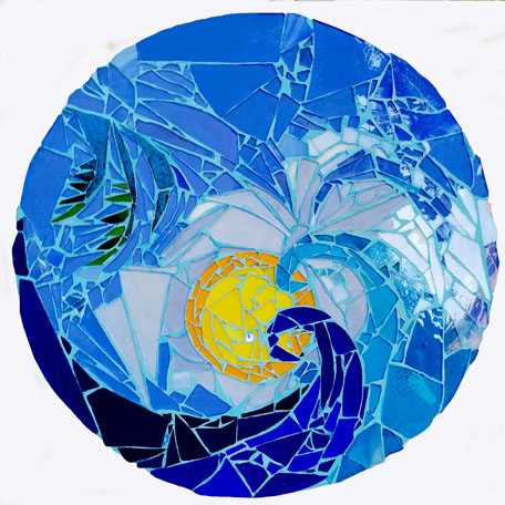 Serija slik Steklena spirala. Steklo na les (premer: 40cm) Valovi, junij 2015