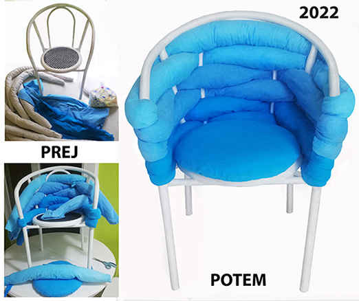 Okrasna krogla iz stiropora, 'oblečena' v bele in srebrne risalne žebljičke