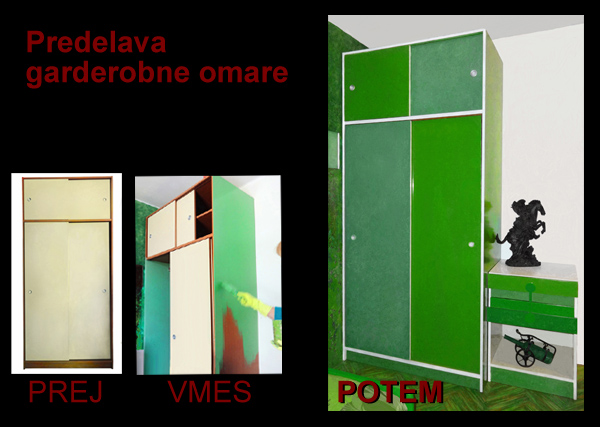 Prenova stare garderobne omare - prebarvana z dvema odtenkoma zelene barve.